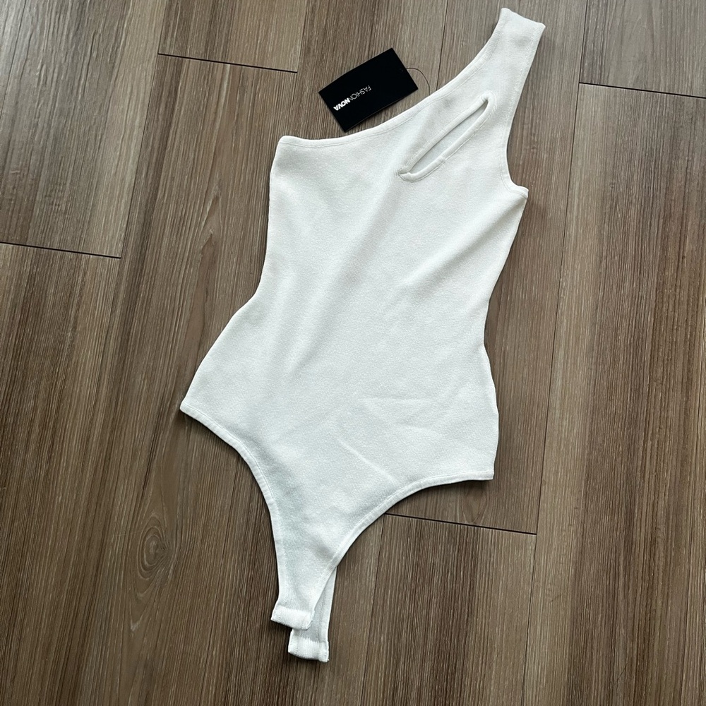 Fashion Nova White One-Shoulder Bodysuit